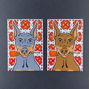 Doberman Pinscher Rose Magnet, Handmade Holiday Dog Gifts and Decor